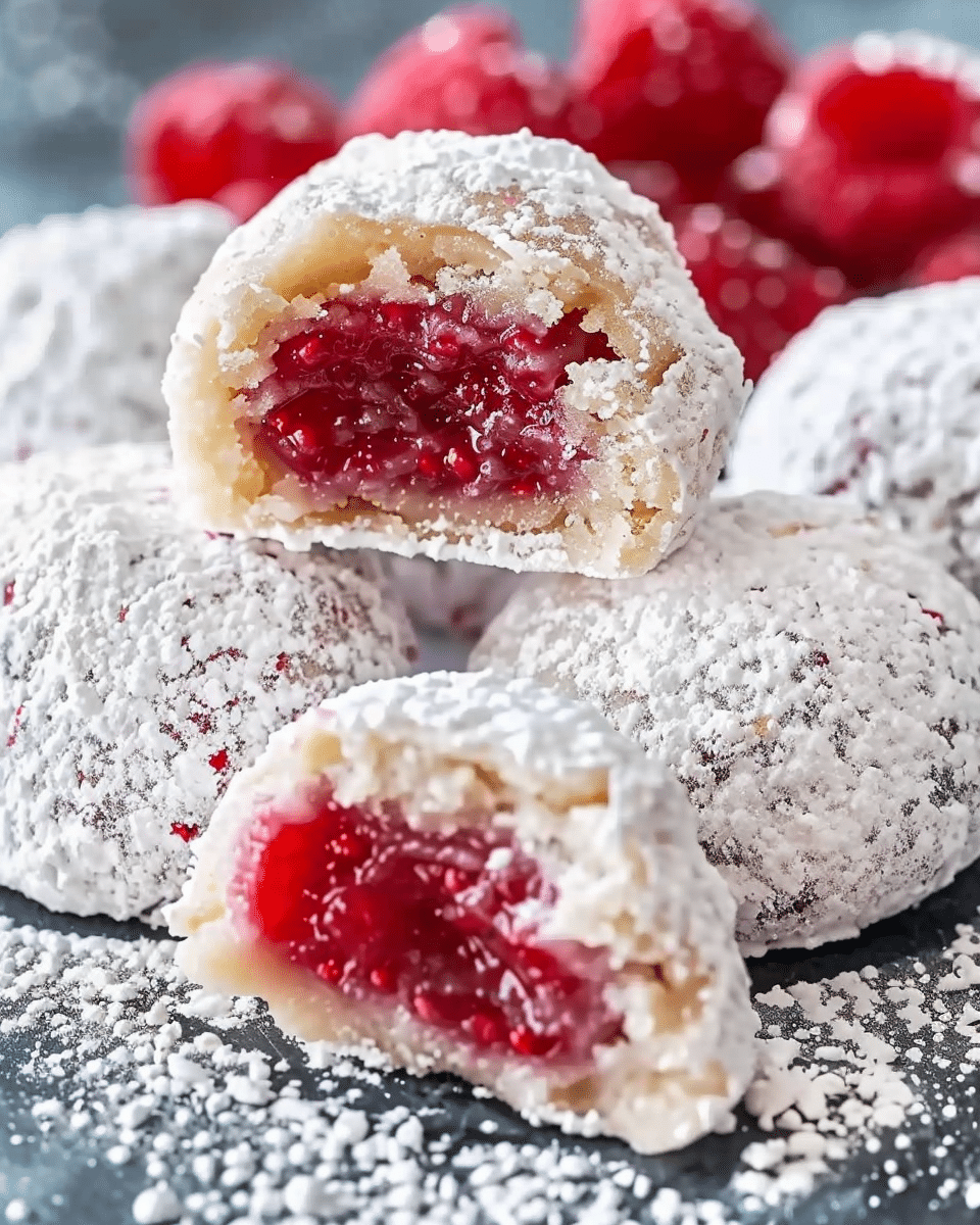 Raspberry-Filled Almond Snowball Cookies