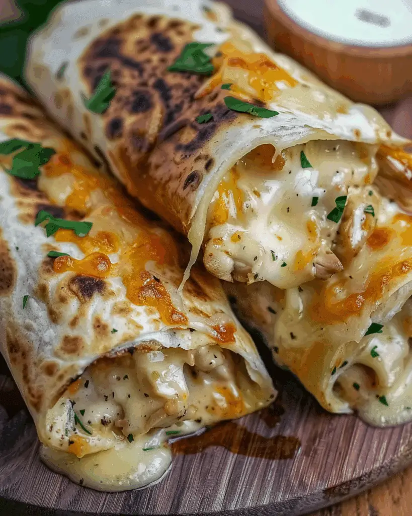 Delicious Cheesy Garlic Chicken Wraps