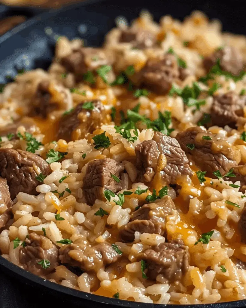 Garlic Butter Beef & Rice Skillet