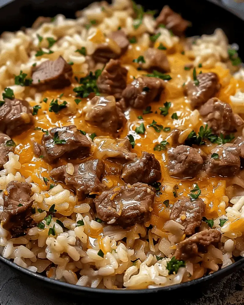 Garlic Butter Beef & Rice Skillet Magic!