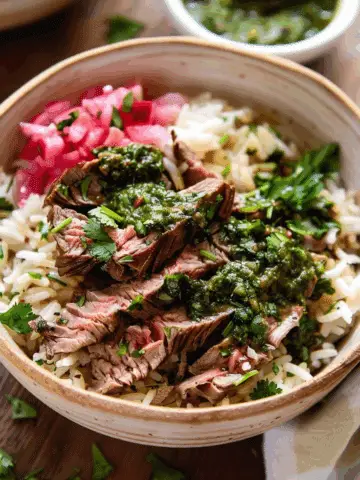 Skirt Steak Rice Bowls with Chimichurri Sauce
