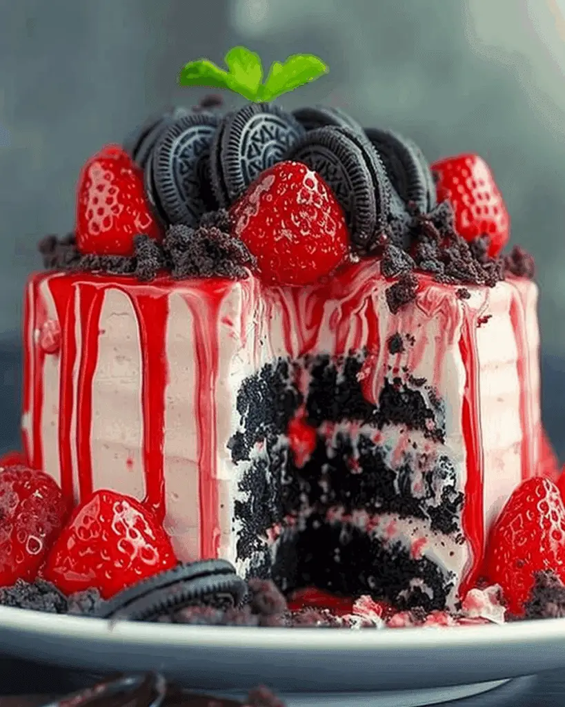 Strawberry Cake with Oreo Crumble & Cookies 'n Cream Icing