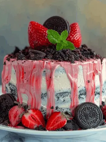 Strawberry Cake with Oreo Crumble & Cookies 'n Cream Icing