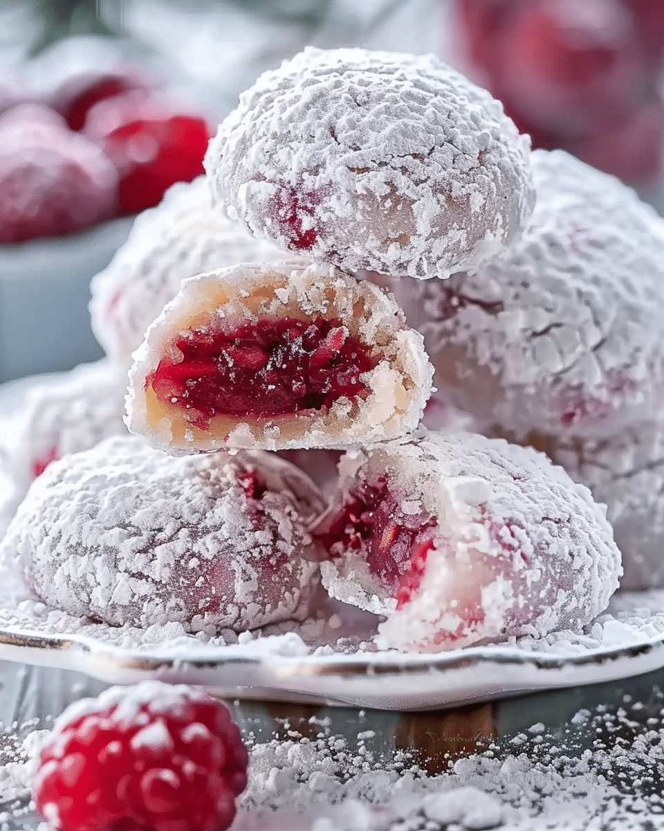 Raspberry-Filled Almond Snowball Cookies