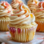 Rhubarb Honey Peach Cream Cheese Cupcakes