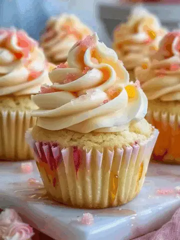 Rhubarb Honey Peach Cream Cheese Cupcakes