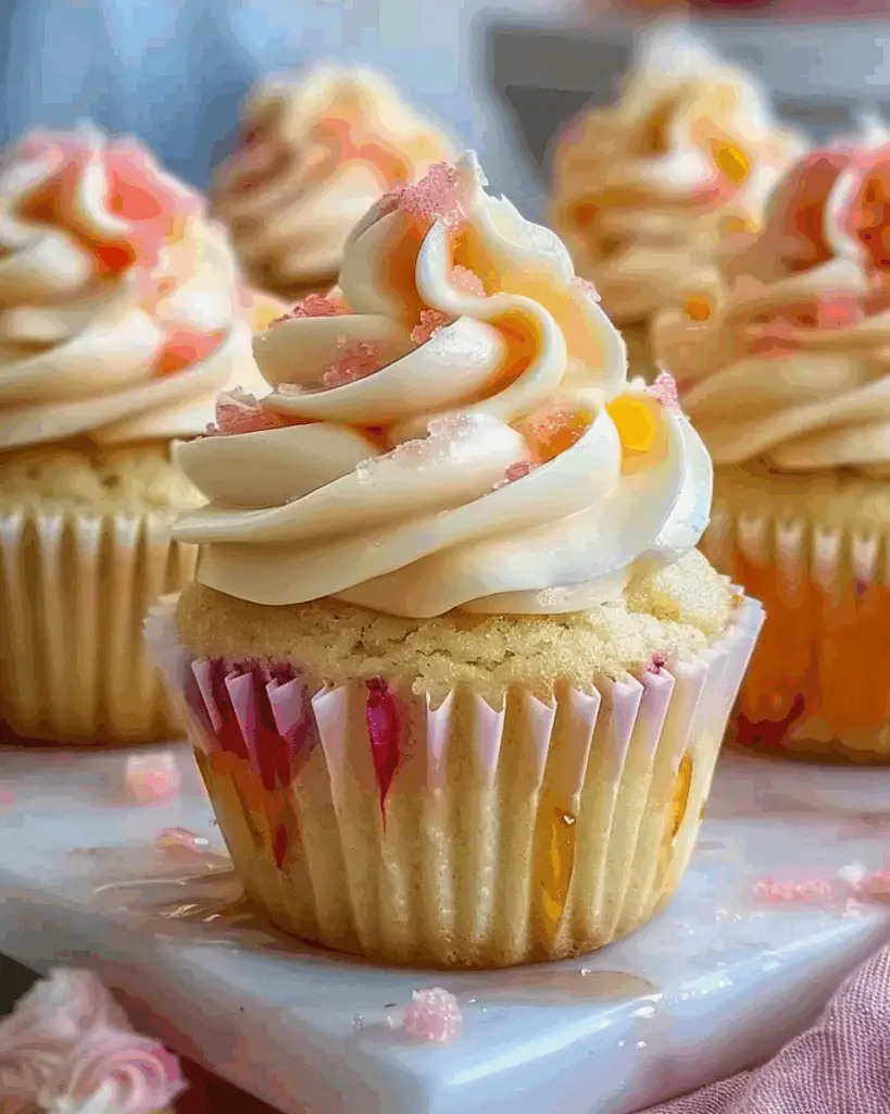 Rhubarb Honey Peach Cream Cheese Cupcakes