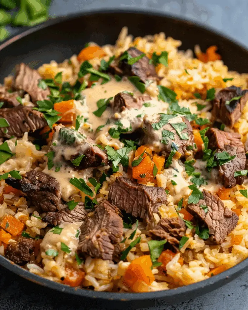 Cheesy Steak & Queso Rice