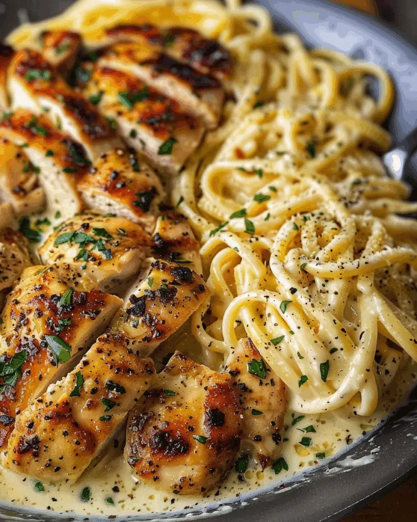 Garlic Butter Chicken with Velvety Parmesan Linguine