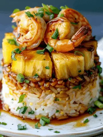 Teriyaki Shrimp and Pineapple Rice Stack