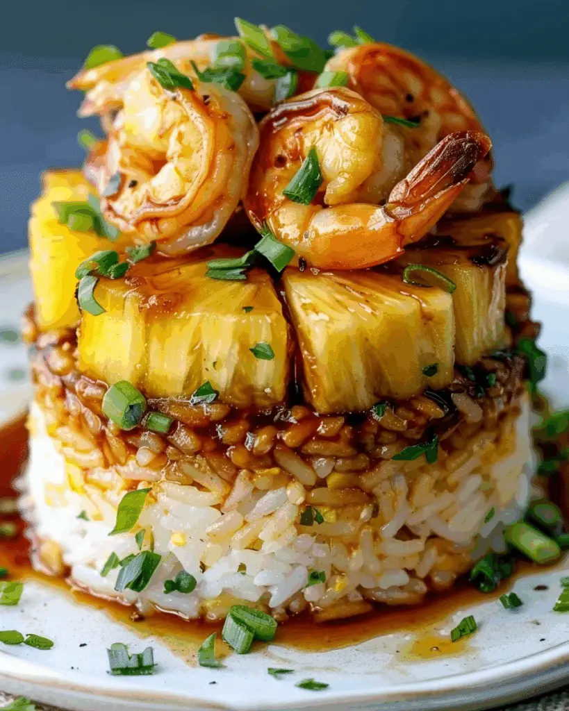Teriyaki Shrimp and Pineapple Rice Stack