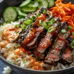 Korean BBQ Steak Rice Bowls with Spicy Cream Sauce