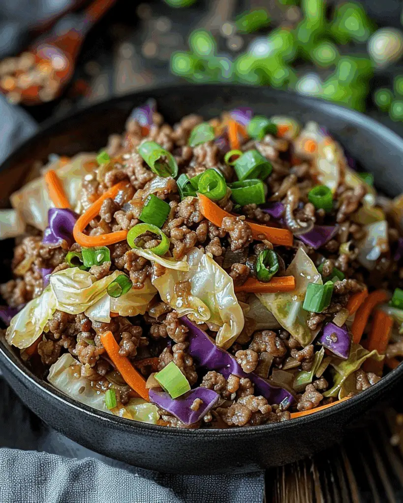 Healthy Chinese Ground Beef & Cabbage Stir Fry Stack