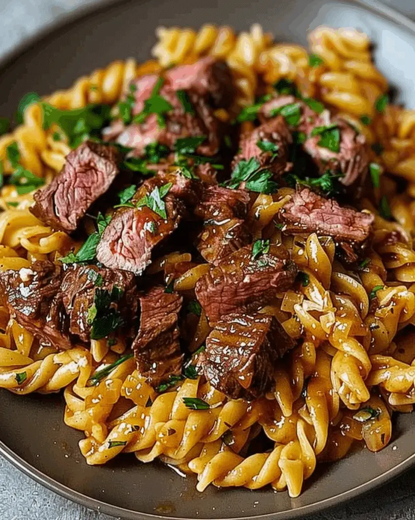 One‑Pot Creamy Spicy Garlic Butter Steak Pasta