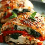 Roasted Red Pepper, Spinach, and Mozzarella Stuffed Chicken