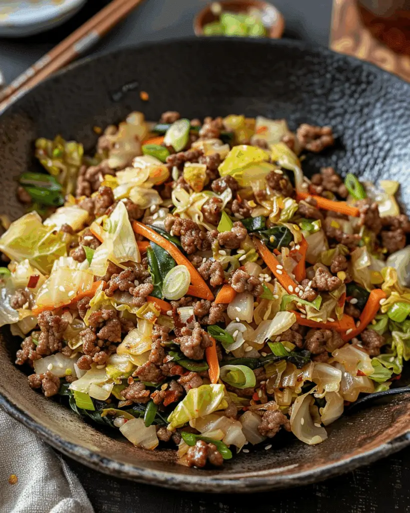 Chinese Ground Beef and Cabbage Stir Fry