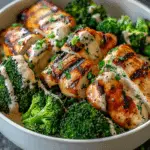 Grilled Chicken Broccoli Bowls with Creamy Garlic Sauce