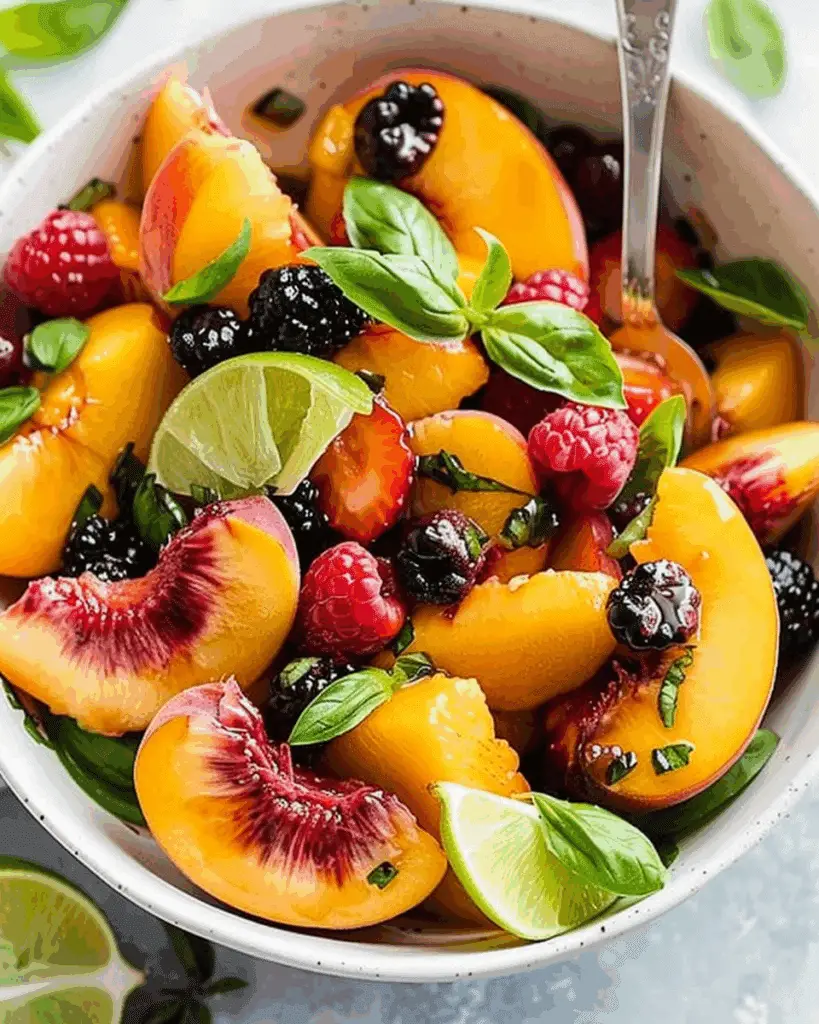 Honey Lime Basil Peach Fruit Salad