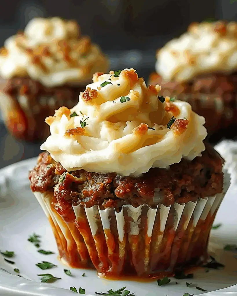 Meatloaf Cupcakes with Whipped Potato Topping