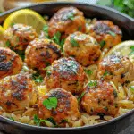 Greek Chicken Meatballs with Lemon Orzo