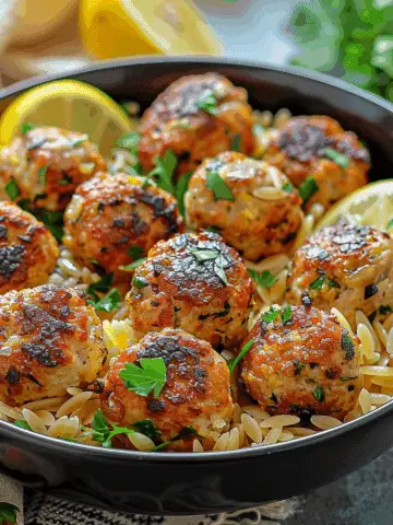 Greek Chicken Meatballs with Lemon Orzo
