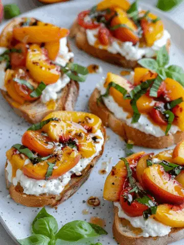 Quick Peach Bruschetta with Whipped Ricotta