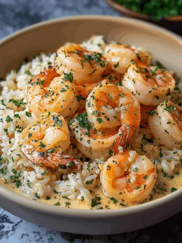 Creamy Garlic Butter Shrimp Bowl with Herb Rice