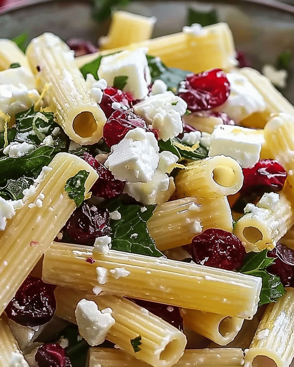 Feta Cranberry Rigatoni Salad with Lemon Vinaigrette
