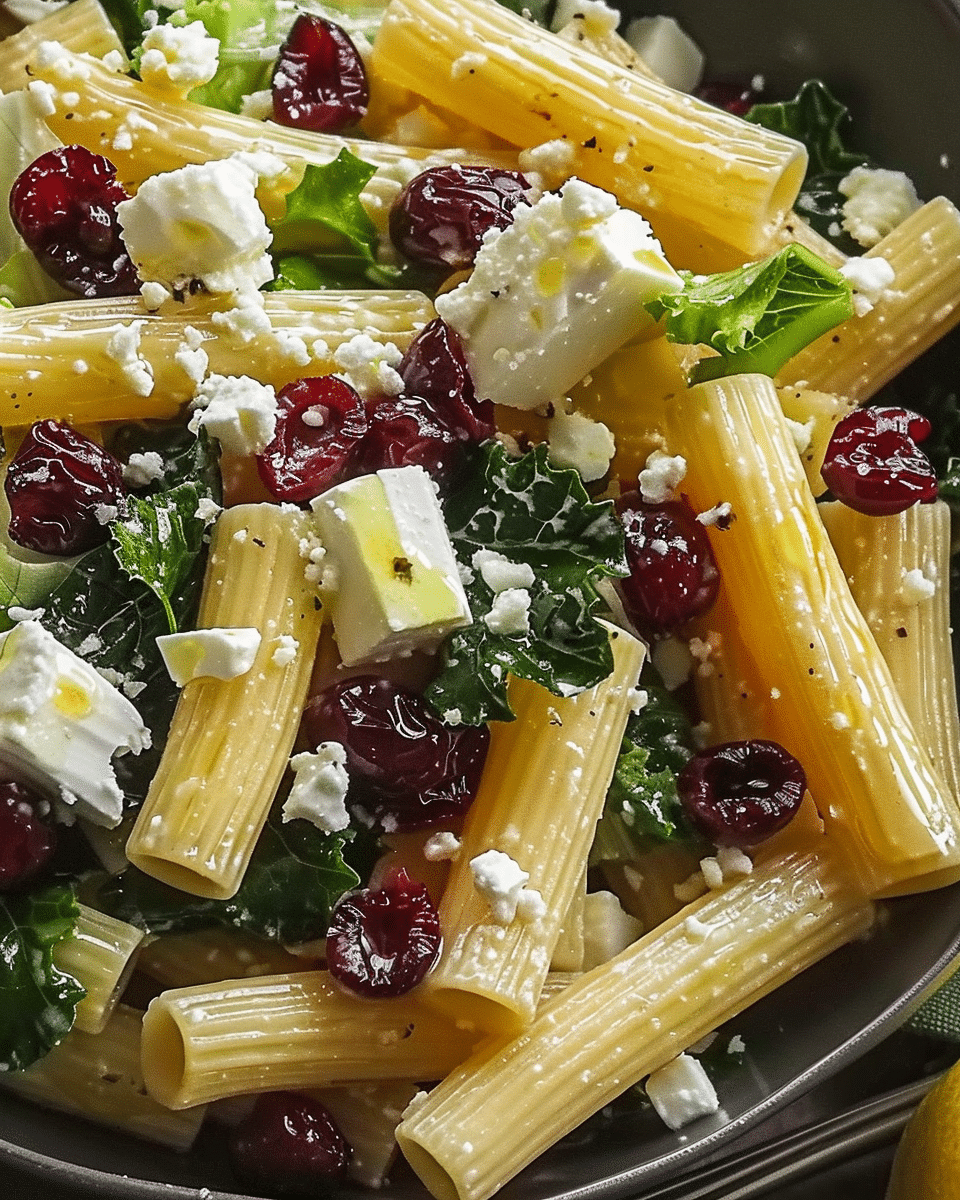 Feta Cranberry Rigatoni Salad with Lemon Vinaigrette