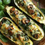 Spinach, Mushroom, and Ricotta Stuffed Zucchini Boats