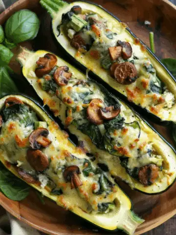 Spinach, Mushroom, and Ricotta Stuffed Zucchini Boats