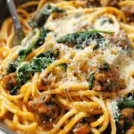 Cheesy Garlic Butter Spaghetti with Italian Sausage & Spinach
