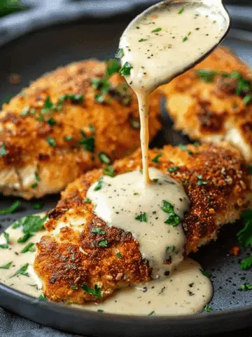 Parmesan Crusted Chicken with Creamy Garlic Sauce