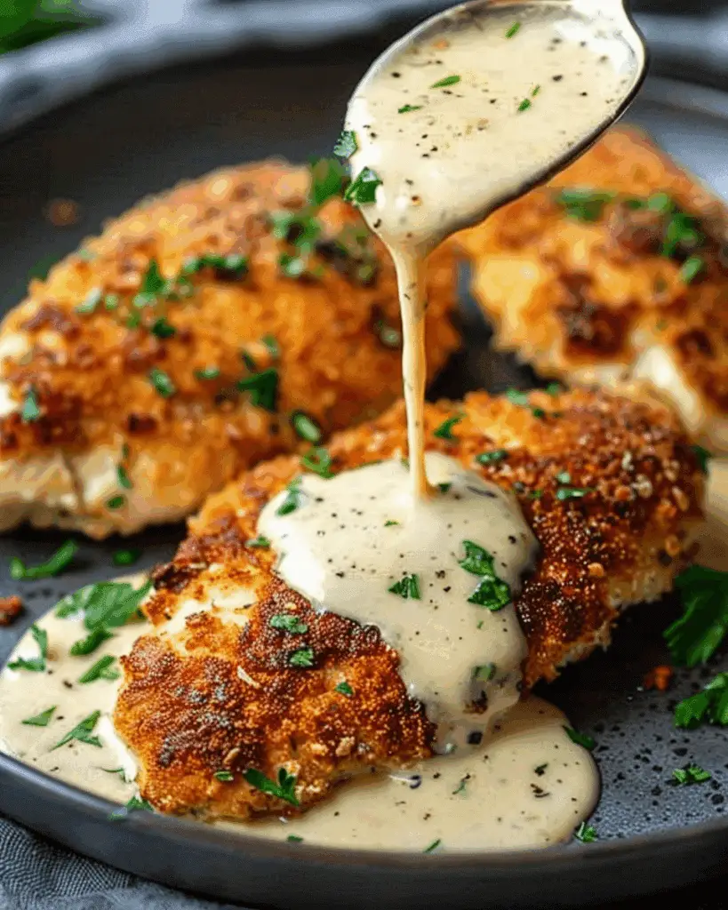 Parmesan Crusted Chicken with Creamy Garlic Sauce