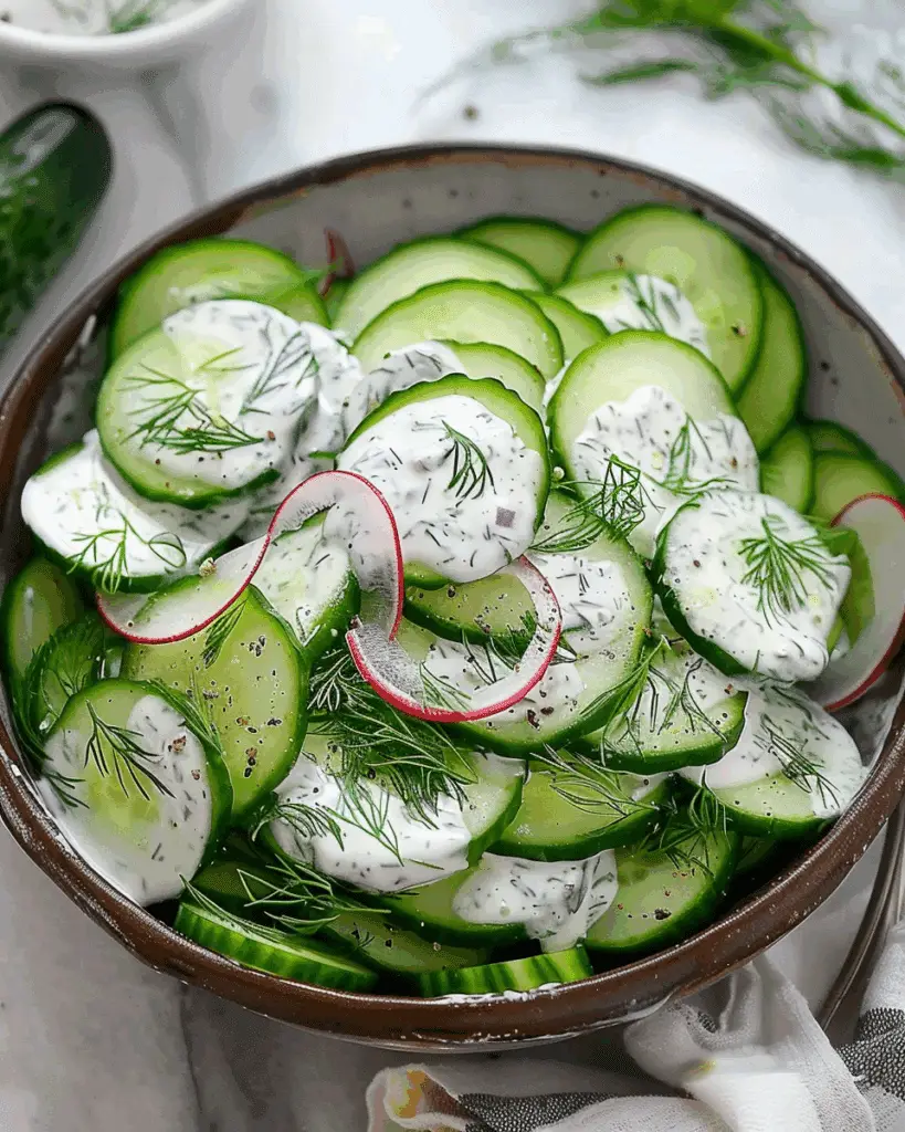 Marinated Cucumber Salad with Creamy Dill Sauce