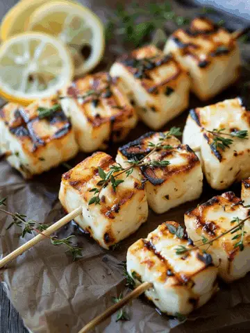 Grilled Halloumi Skewers with Lemon and Thyme