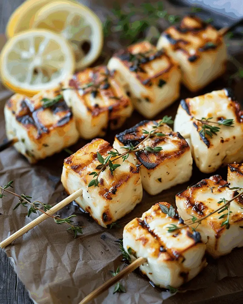 Grilled Halloumi Skewers with Lemon and Thyme