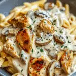 Garlic Chicken & Mushrooms in a Creamy Pasta Sauce