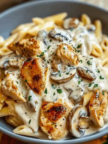 Garlic Chicken & Mushrooms in a Creamy Pasta Sauce