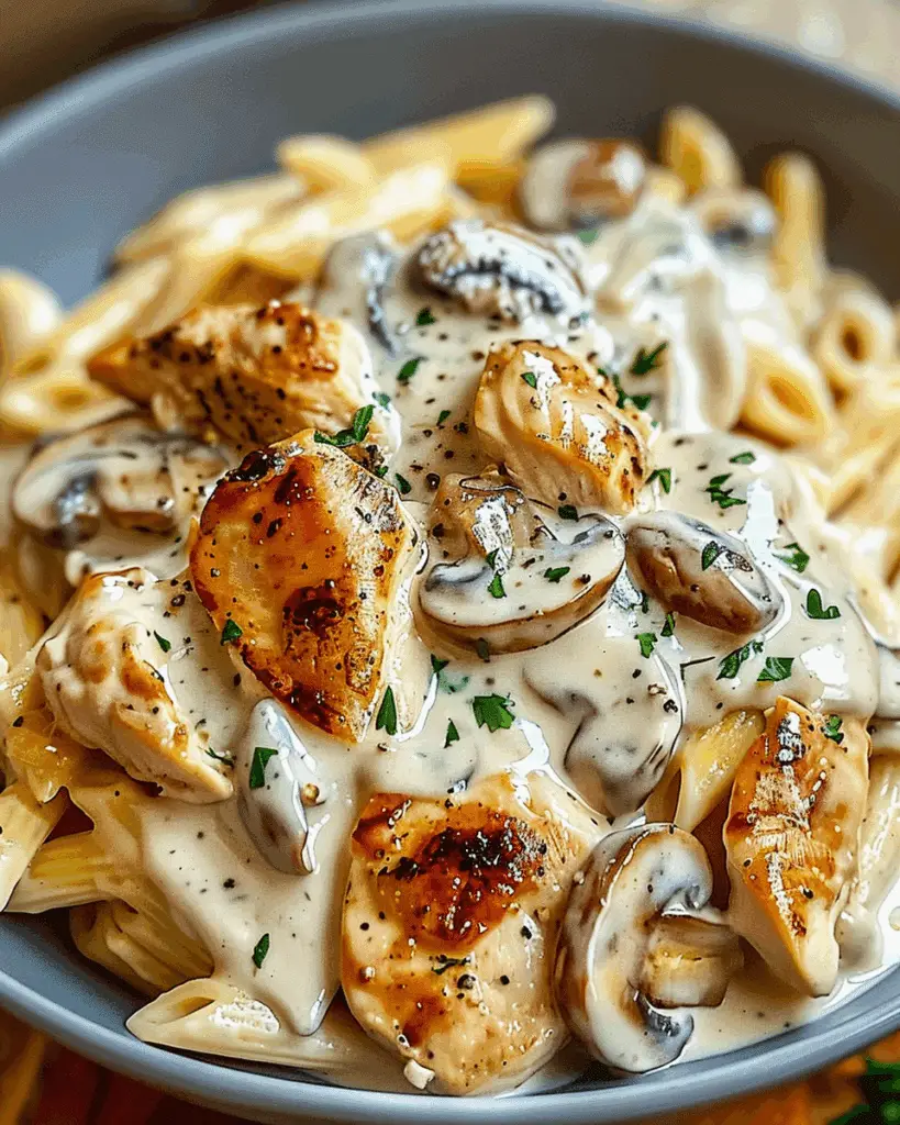 Garlic Chicken & Mushrooms in a Creamy Pasta Sauce