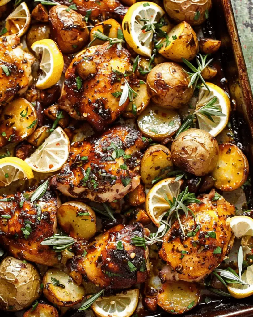 Lemon-Balsamic Chicken and Potatoes with Tzatziki-Feta Sauce