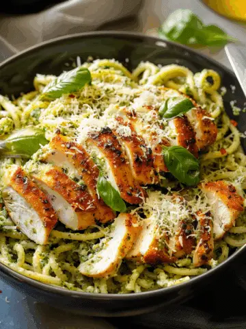 Pesto Pasta with Crispy Parmesan Chicken
