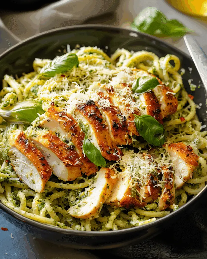 Pesto Pasta with Crispy Parmesan Chicken