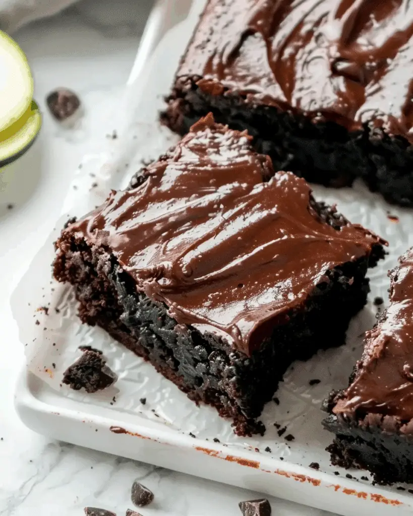 Extra Fudgy Chocolate Zucchini Brownies with Creamy Frosting
