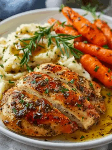 Garlic Herb Chicken with Mashed Potatoes and Glazed Carrots