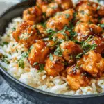 Honey Garlic Chicken Bites Over Creamy Rice