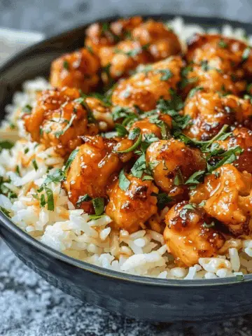 Honey Garlic Chicken Bites Over Creamy Rice