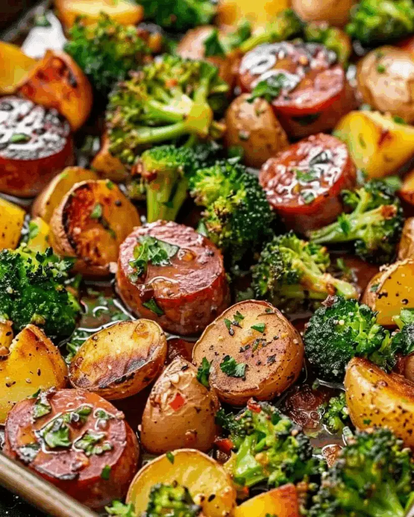 Sheet Pan Honey Garlic Kielbasa, Potatoes, and Broccoli