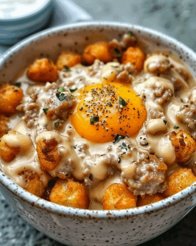 Tater Tot Breakfast Bowls with Sausage Gravy
