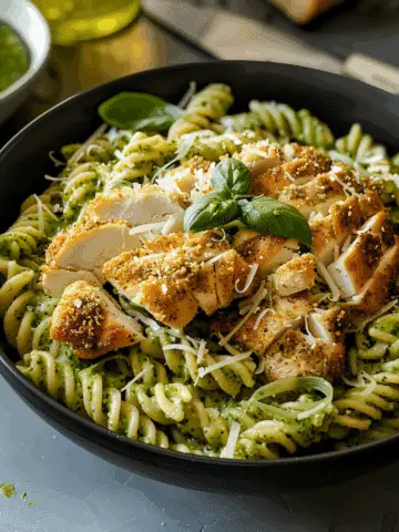 Pesto Pasta with Crispy Parmesan Chicken